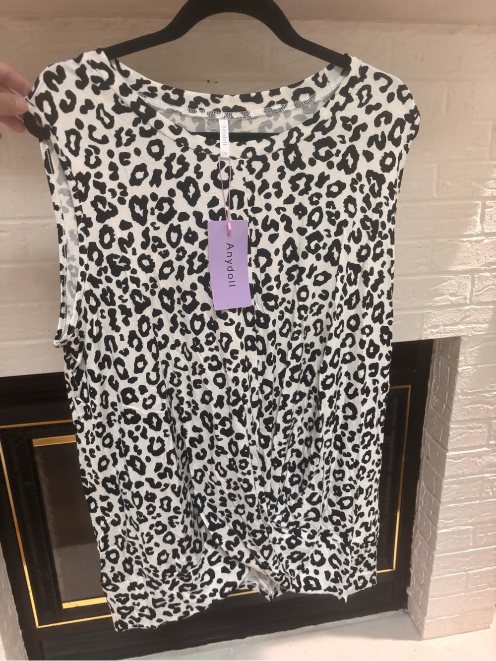 Dollcake Black and White Leopard Print Twist-Front Tank